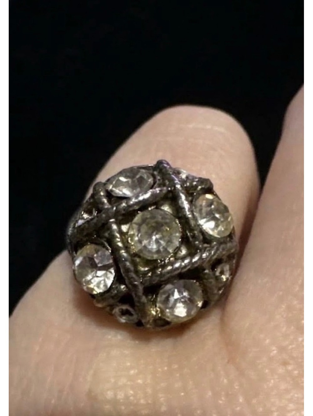 Vintage Textured Rhinestone Filigree Dome Ring